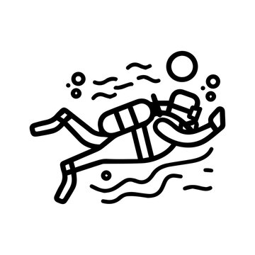 recommend clip art: Scuba Diving icon or modern line symbol. Vector line art and icon design with bold outline. Black and white Pixel Perfect minimalistic symbol isolated white background. Silhouette simple thin sign