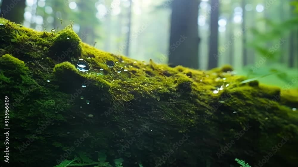 Poster a closeup of a fallen tree trunk completely blanketed in a thick layer of vibrant green moss.