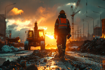 Fototapeta premium Engineers and worker are working on road construction.generative ai