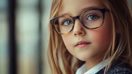 Fototapeta premium beautiful soft portrait of a schoolgirl in glasses against the background of the classroom