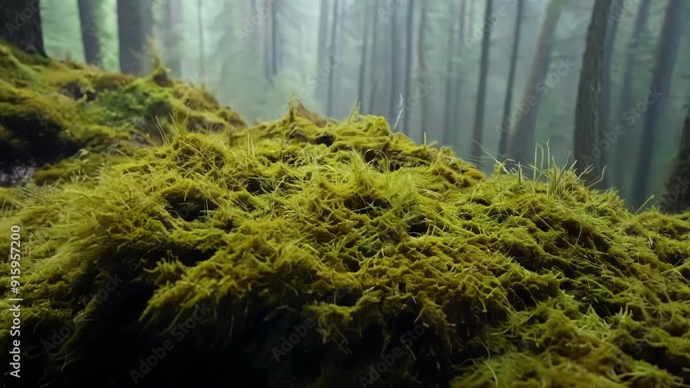 Poster a highangle shot showcases the fuzzy almost furry appearance of the moss as its soft texture covers 
