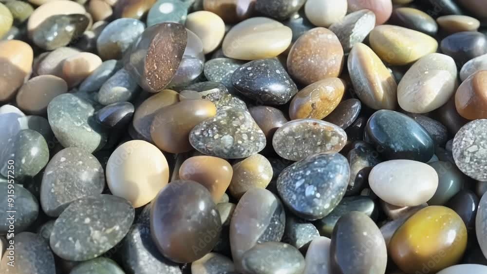 Leinwandbilder top down view of a pile of smooth pebbles showing the contrast of dark and light colors with occasio