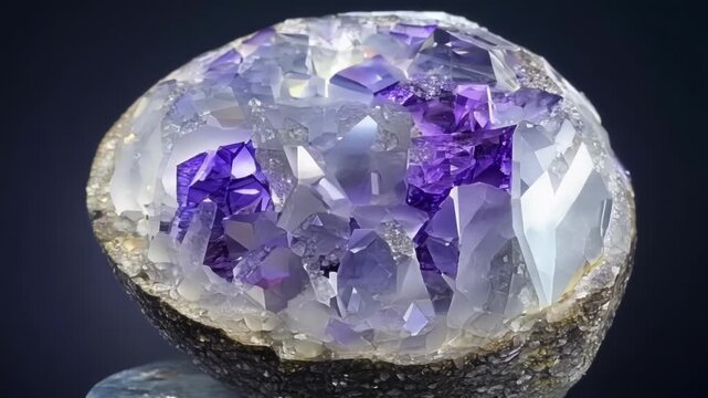 A detailed shot of a large crystalfilled geode revealing the natural formations and layers within its hollow core.