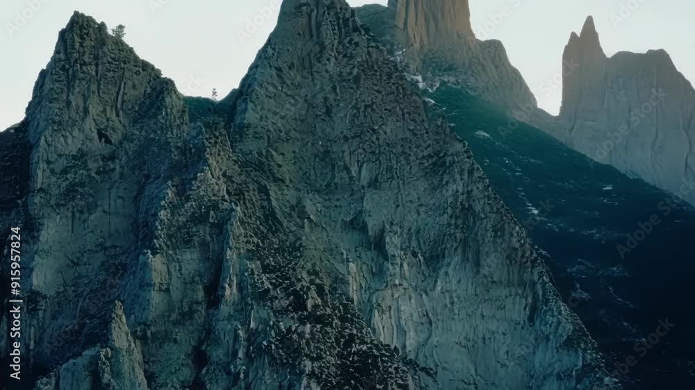 Poster A section of a mountain range is shown in stunning detail displaying a myriad of sharp jagged patterns caused by millions of years of geological activity.