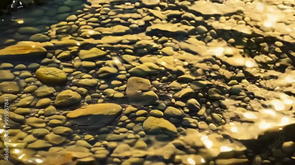 Poster The rippled surface of a shallow rock pool reflects the warm sunlight giving a closeup view of intricate patterns and textures of the rocks beneath.