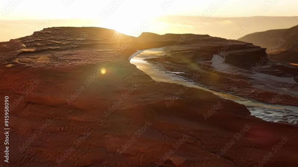 Poster a textured volcanic rock is seen at dawn with soft sunlight highlighting its rugged surface. the roc