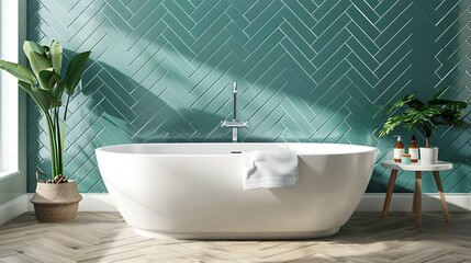 Fototapeta premium Modern Minimalist Bathroom with Natural Light and Greenery