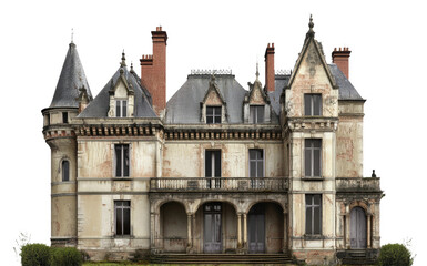 Fototapeta premium Daylit rural abandoned mansion, cut out - stock png.