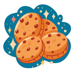 Oatmeal cookies with chocolate chips. Isolated image on a white background. Vector illustration of homemade chocolate cookies