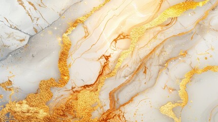 A stunning display of gold and white marble showcasing beautiful patterns and textures
