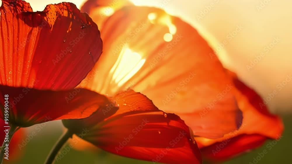 Poster a gentle breeze gently shakes a bouquet of red poppies causing the water droplets nestled in the cen