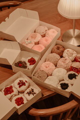 a treat of sweet delicious doughnut in sunny day at the cake shop