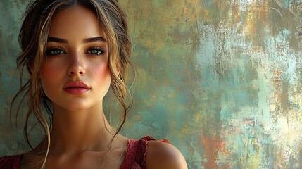 Fototapeta premium Glamorous brunette model with flawless skin and captivating eyes in stylish pose