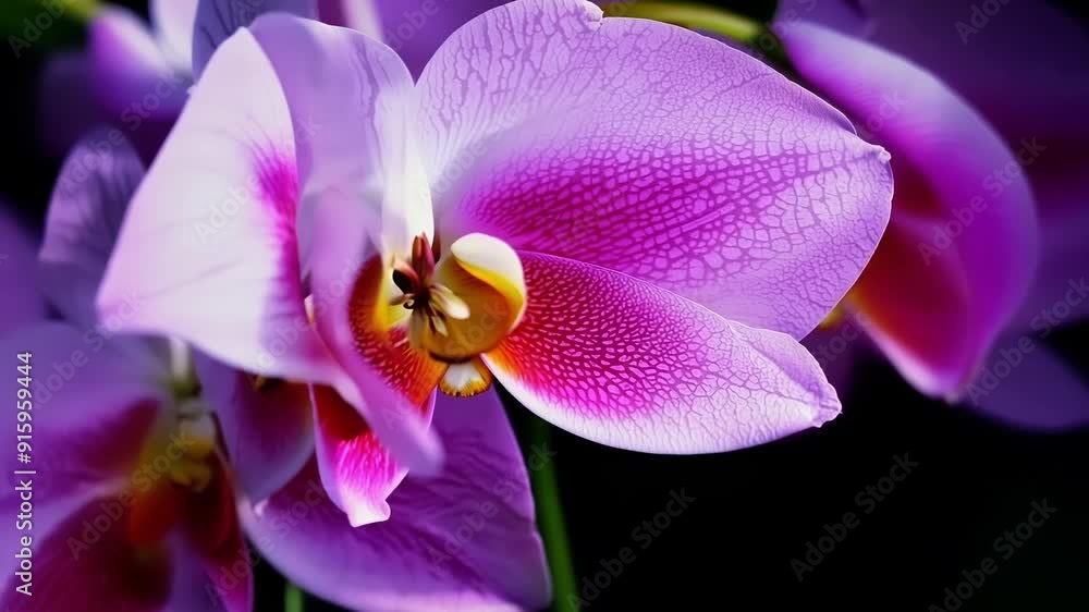 Poster detail of a magenta orchid blossom its ruffled edges and delicate s creating a striking contrast aga