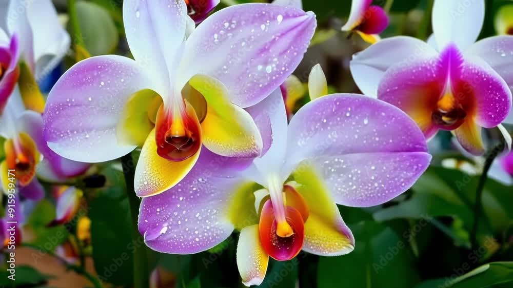 Poster A dazzling display of multicolored orchid blooms their petals intertwined and creating a beautiful mosaic of color.