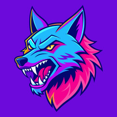 Angry Wolf 45 Degree View Neon Design Vector Illustration