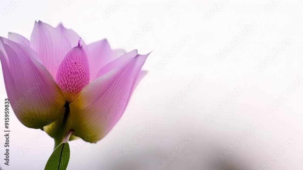 Poster the contrast between a fully bloomed cherry blossom and its small unod bud beside it highlighting th