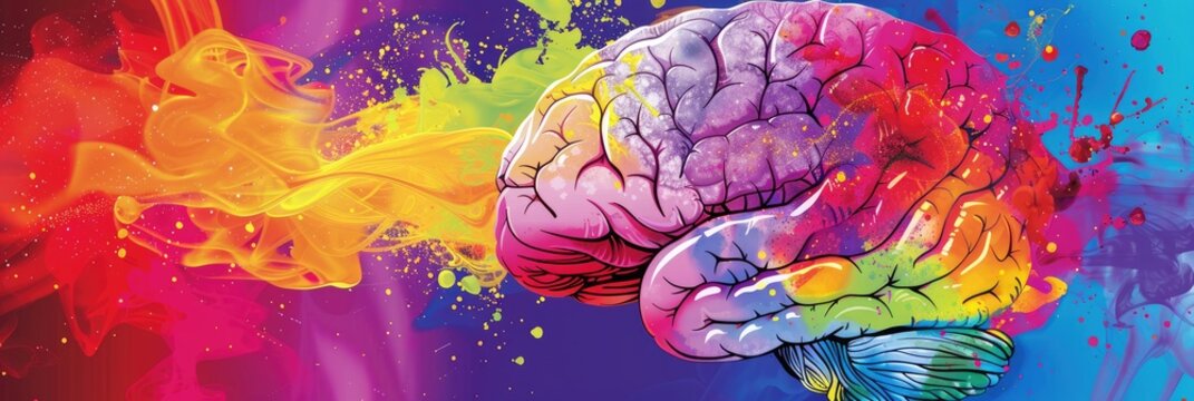 A vibrant illustration of a brain exploding with colorful ideas and creativity