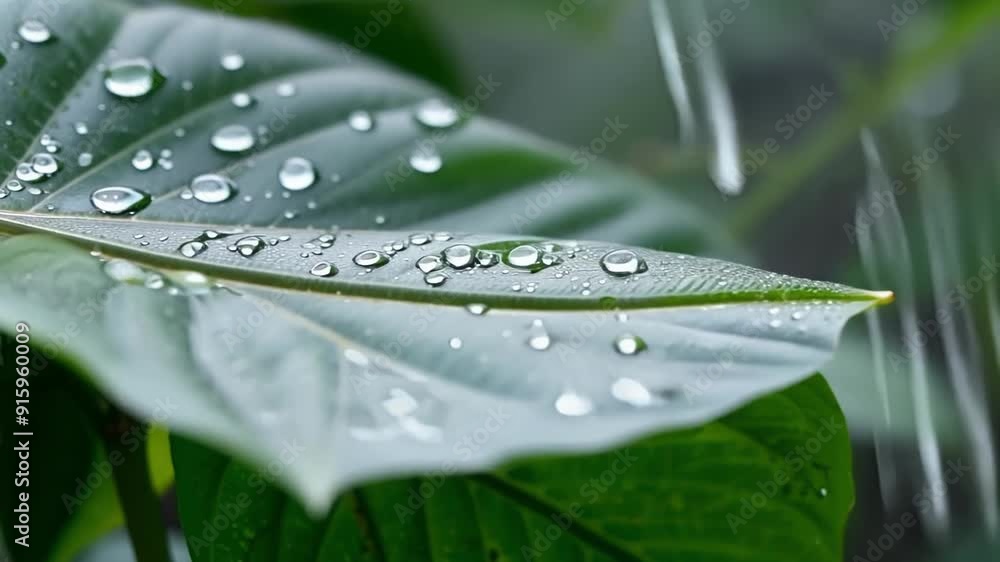 Leinwandbilder upclose footage of raindrops creating a symphony of tiny splashes as they hit a of leaves.