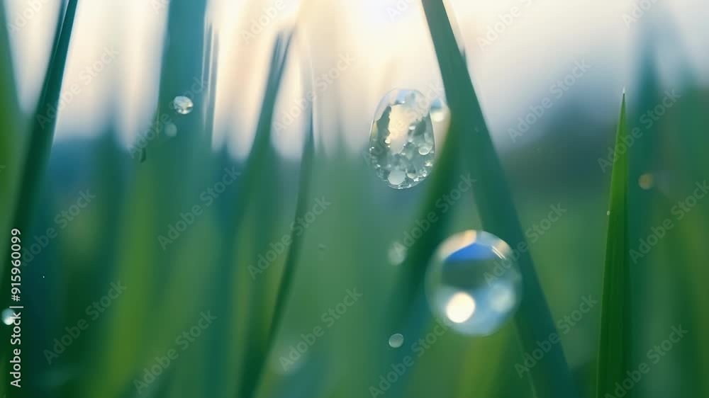 Poster a closeup shot of dewfilled blades of grass magnifying the intricate crystallike structures of the d