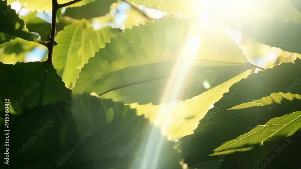 Poster A closeup of sunbeams filtering through a thick layer of foliage highlighting the intricate textures and patterns of the leaves.