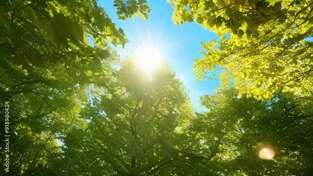 Poster the gentle glow of sunlight shining through a canopy of leaves creating a tranquil and peaceful scen