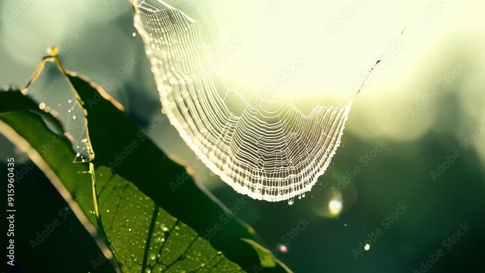 Aufkleber A dewdrenched spider web appearing almost weightless as it hangs from a single leaf catching the suns rays and creating a stunning ethereal effect.