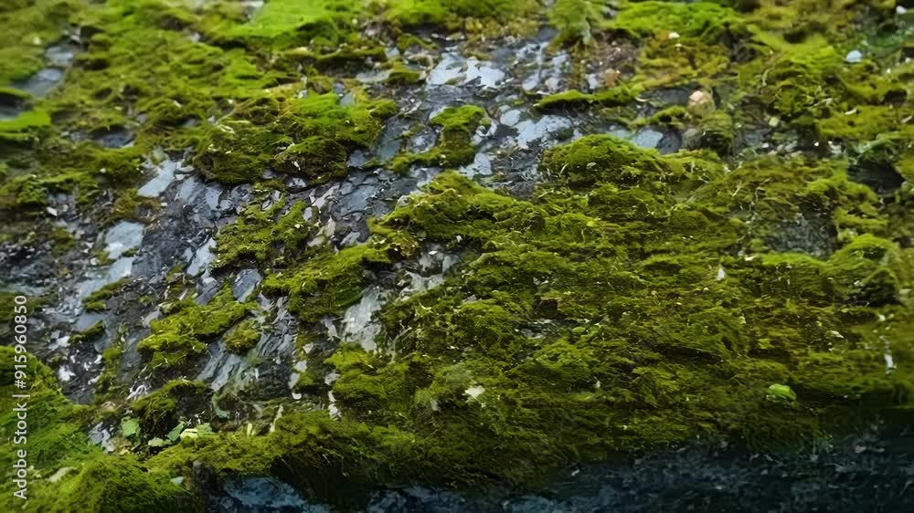 Aufkleber A mesmerizing timelapse of small moss patches multiplying and spreading over a large rock creating a beautiful natural mosaic.