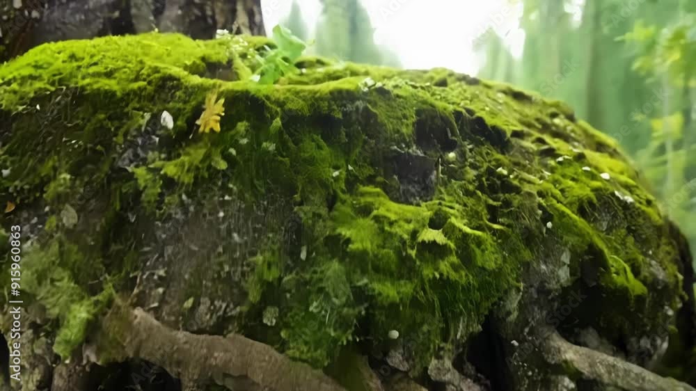 Poster a detailed shot of tree roots intertwining with a mosscovered boulder showcasing the symbiotic relat