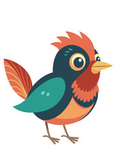 Funny cheerful bird, anime bird vector image, colored bird on transparent background SVG, In pastel colors