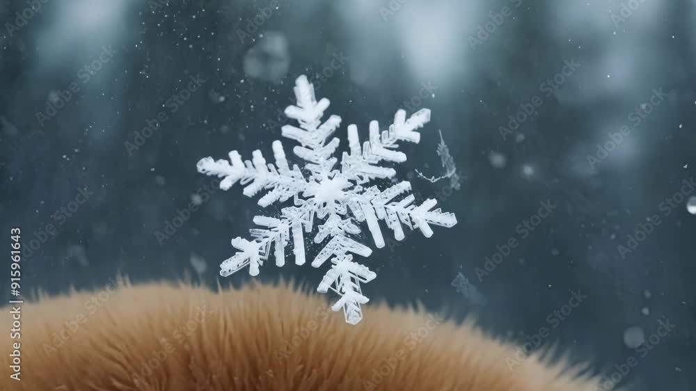 Aufkleber the intricate patterns of a snowflake are accentuated as it lands on the thick fuzzy fur of a woodla