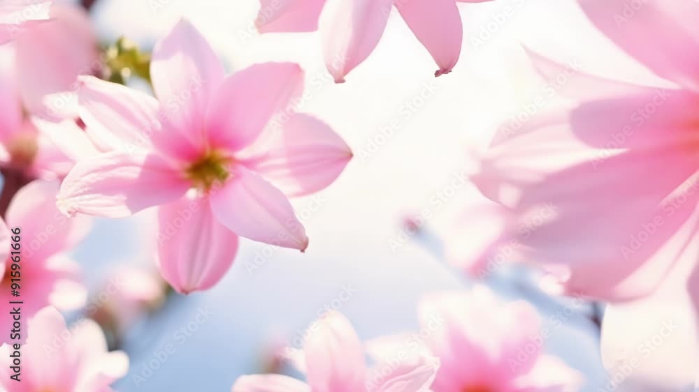 Poster The camera slowly zooms in on a of cherry blossoms showcasing the varying shades of pink and delicate s on each bloom.