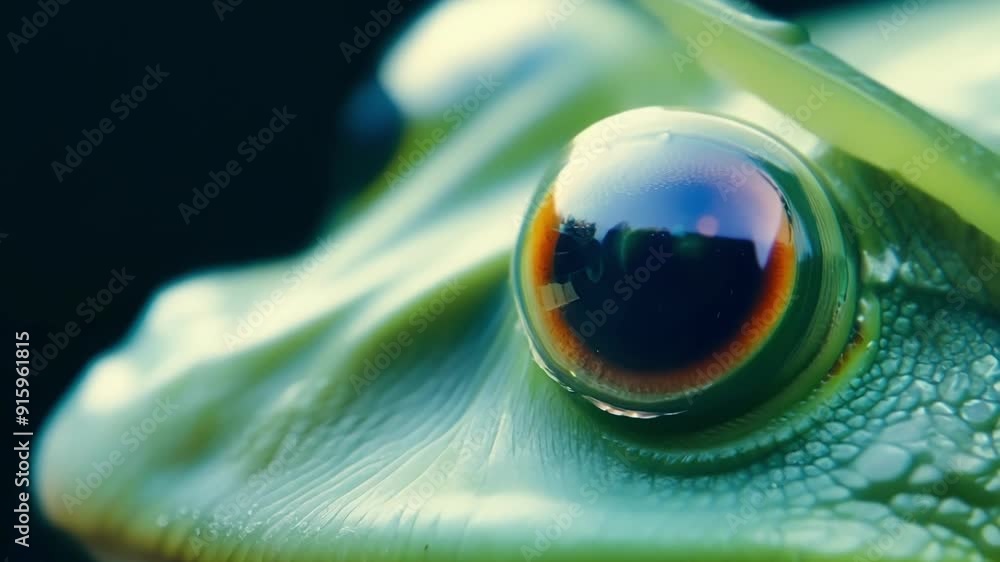 Poster a detailed shot of a frogs eye highlighting the translucent eyelid and the long slender eyelashes th