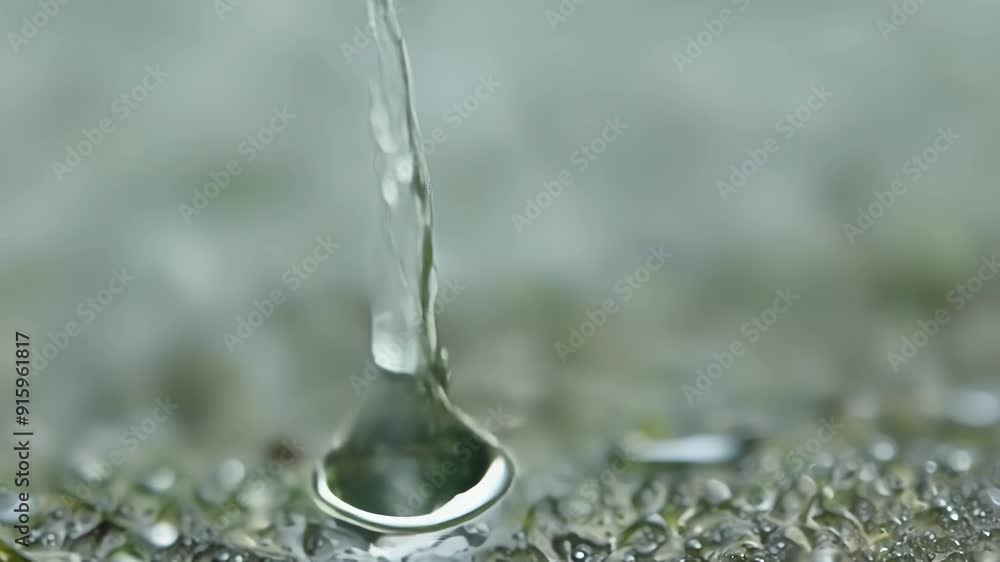 Poster footage of a water droplet falling from a spider web creating a splashing sound as it hits the wet g