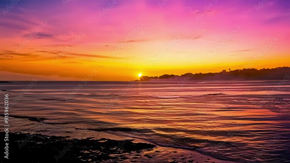 Poster as the sun dips below the horizon its golden reflection dances across the calm waters bringing a pea