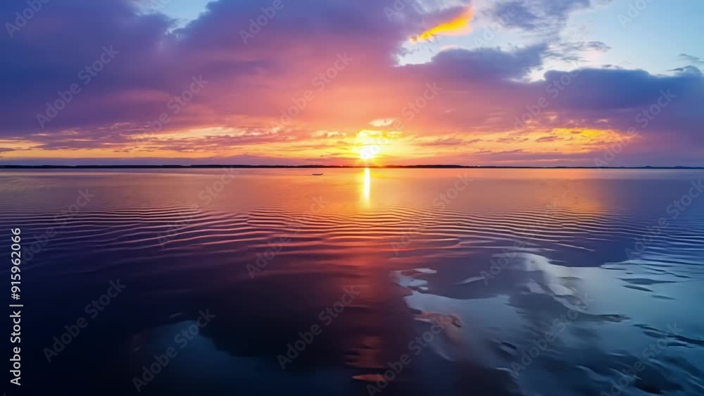 Aufkleber The camera hovers just above the water capturing the way the reflection of the sky and clouds constantly change and evolve with the setting sun creating a mesmerizing visual