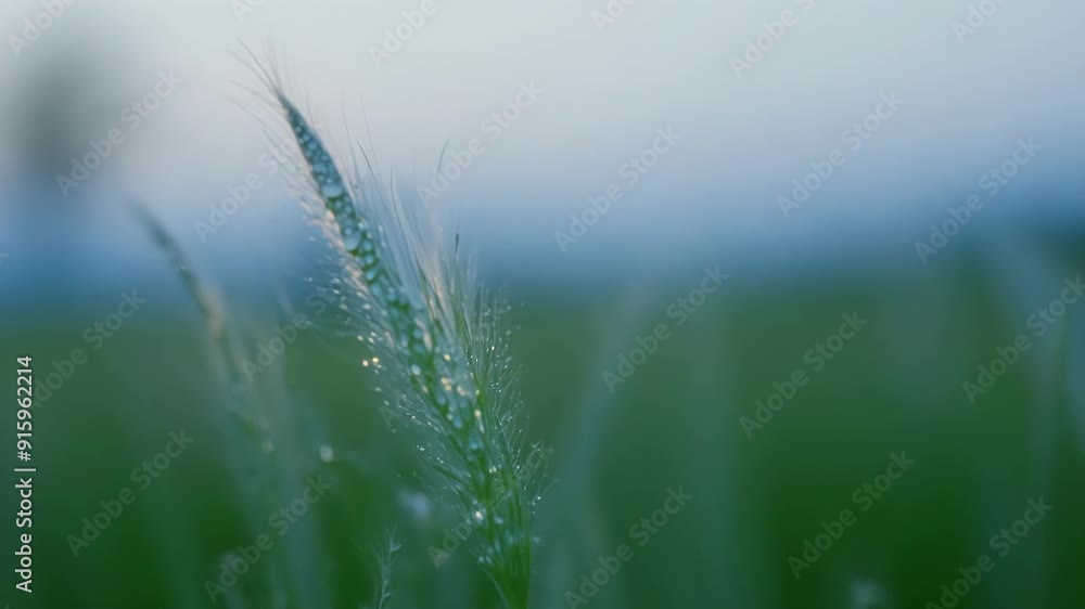 Aufkleber The camera focuses on the intricate patterns formed by the droplets of dew on each individual blade of grass capturing the enchanting beauty of the morning mist.