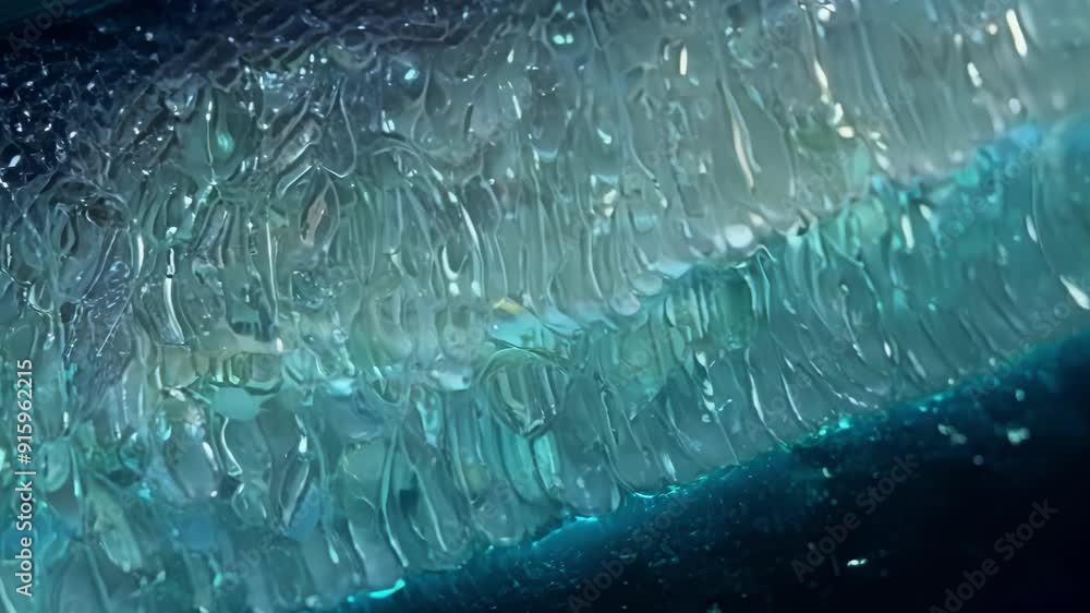 Poster A macro shot of a single fish scale with each tiny ridge and groove clearly visible and reflecting the surrounding environment.