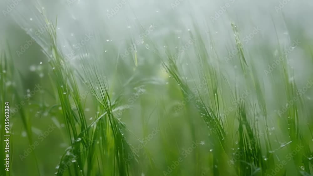 Poster a mesmerizing closeup of the mist settling onto the grass like a blanket of delicate white clouds.