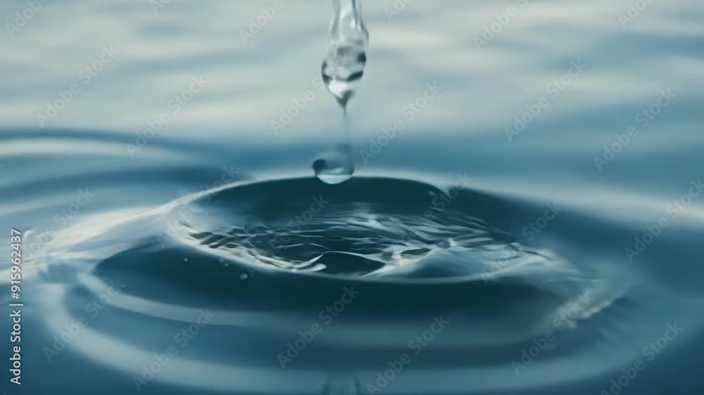 Poster The camera focuses on a single droplet falling onto the water causing a ripple effect that spreads out in all directions.