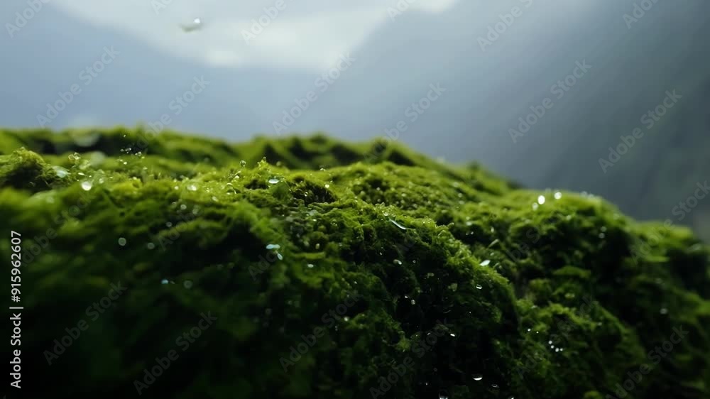 Poster lush green moss completely covering a rocky surface creating a plush cushionlike appearance.