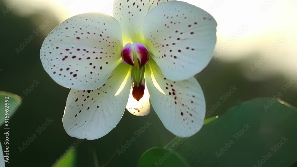 Aufkleber detailed view of the intricate patterns and markings on the petals of a spotted orchid lit by soft n