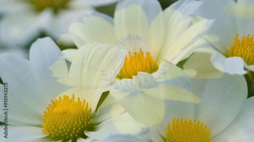 Poster zoomed in view of a of white flowers each one showcasing intricate details of its delicate petals an