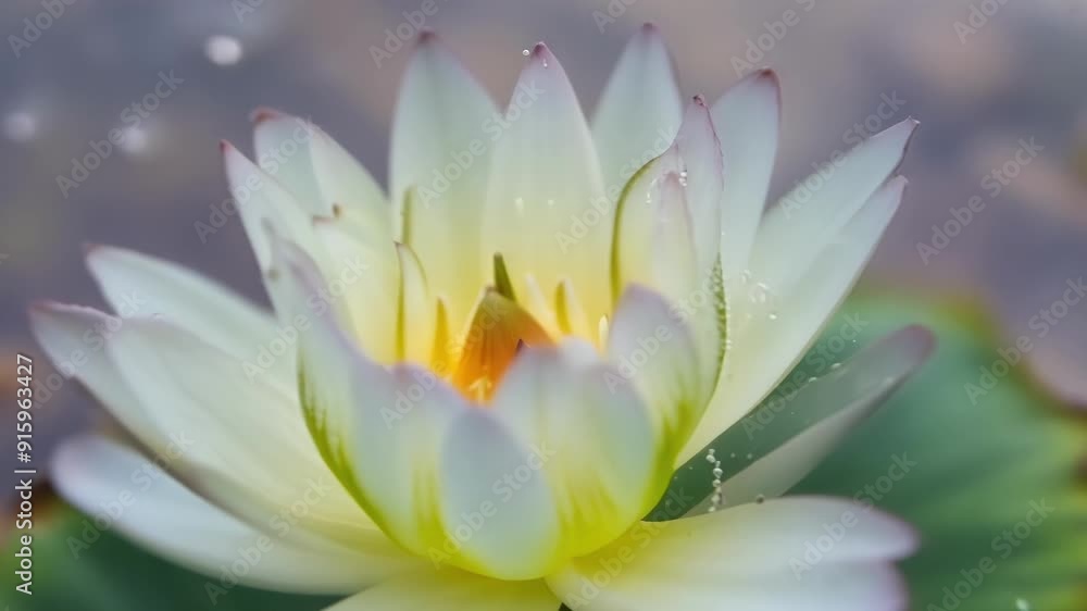 Poster A macro view of a water lily bud just beginning to open giving a glimpse of the petals tightly packed inside.