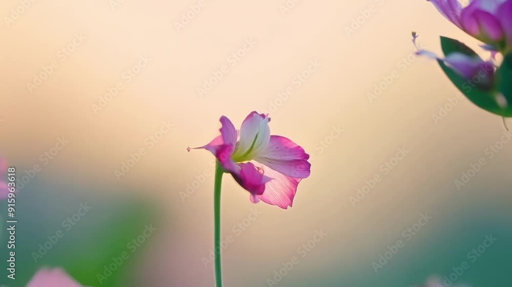 Poster Tiny pink buds burst open each petal expanding with the passing of seconds as if in a graceful dance of growth and blooming.