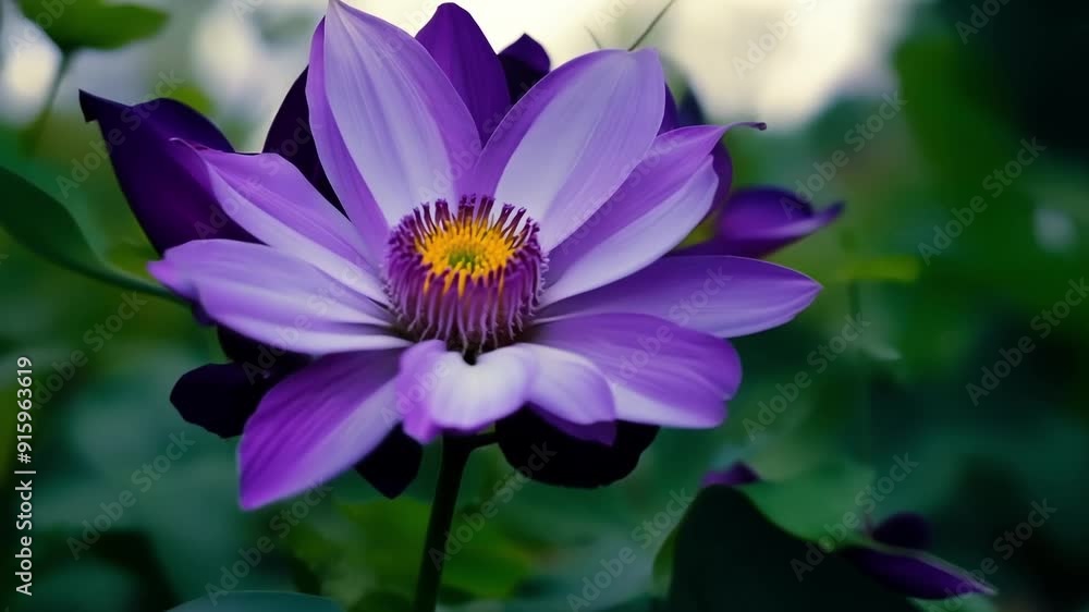 Poster dark purple flowers gradually open to reveal a stunning array of lighter purple hues creating a stri