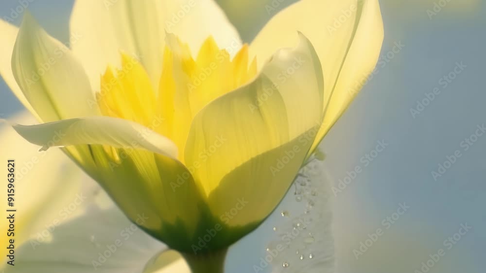 Poster delicate yellow petals gently unfold showcasing intricate patterns and textures as the flower blooms