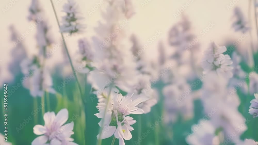 Poster wispy white flowers sway gently in the breeze their delicate petals opening and closing in a mesmeri