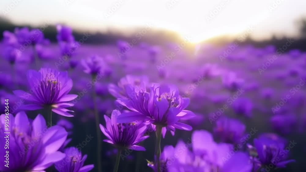 Poster a bunch of purple flowers open their petals in unison creating a stunning display of natural symmetr