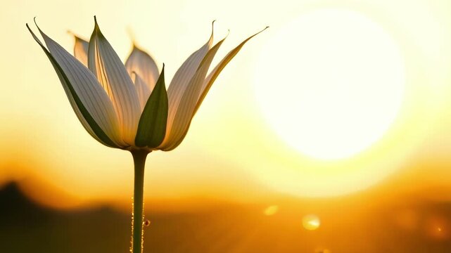 In a timelapse a white flower opens at an incredible speed as if bursting with joy and energy its petals reaching for the sky.